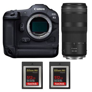 Appareil photo hybride Canon EOS R3 + RF 100-400mm f/5.6-8 IS USM + 2 SanDisk 512GB Extreme PRO CFexpress Type B + Ebook ''20 astuces pour des images qui claquent''