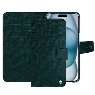 Housse cuir Apple iPhone 15 -  - Vert - Cuir saffiano