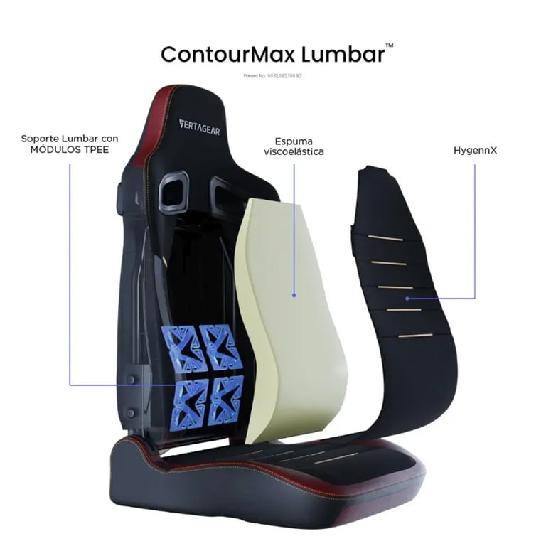 Fauteuil Gaming Vertagear PL4800 Burgundy – Ergonomique Ventilé Support Lombaire ContourMax™ Tissu Hygiénique HygennX Neuf - vue 2