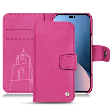 Funda de piel Apple iPhone 14 Plus - Solapa billetera - Rosa - Piel lisa de primera calidad