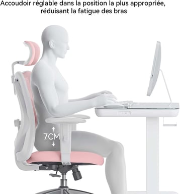 Silla ergonómica SIHOO M18 - Soporte de 4 puntos - Malla transpirable - Ajustable - Para 1,68-1,88m - Máx. 150kg - Certificado BIFMA - Rosa