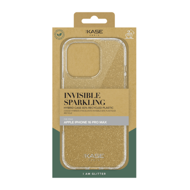 Coque hybride étincelante invisible GEN 2.0 83% de plastique recyclé pour Apple iPhone 16 Pro Max, Transparente
