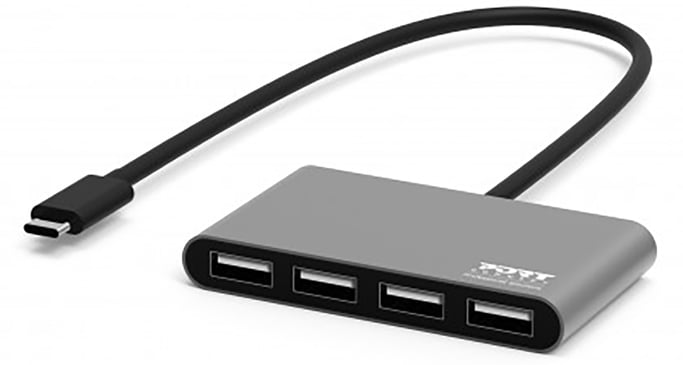 USB C 3.0 a 4 puertos USB A 2.0 Hub Puerto gris