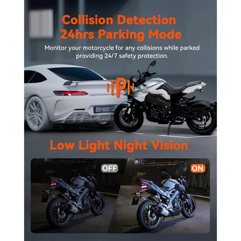 VANTRUE F1 Dashcam moto 4K + avant et arrière WiFi 5 GHz GPS étanche IP67 instructions vocales en allemand enregistrement 24h24. Détection de collision Neuf - vue 2
