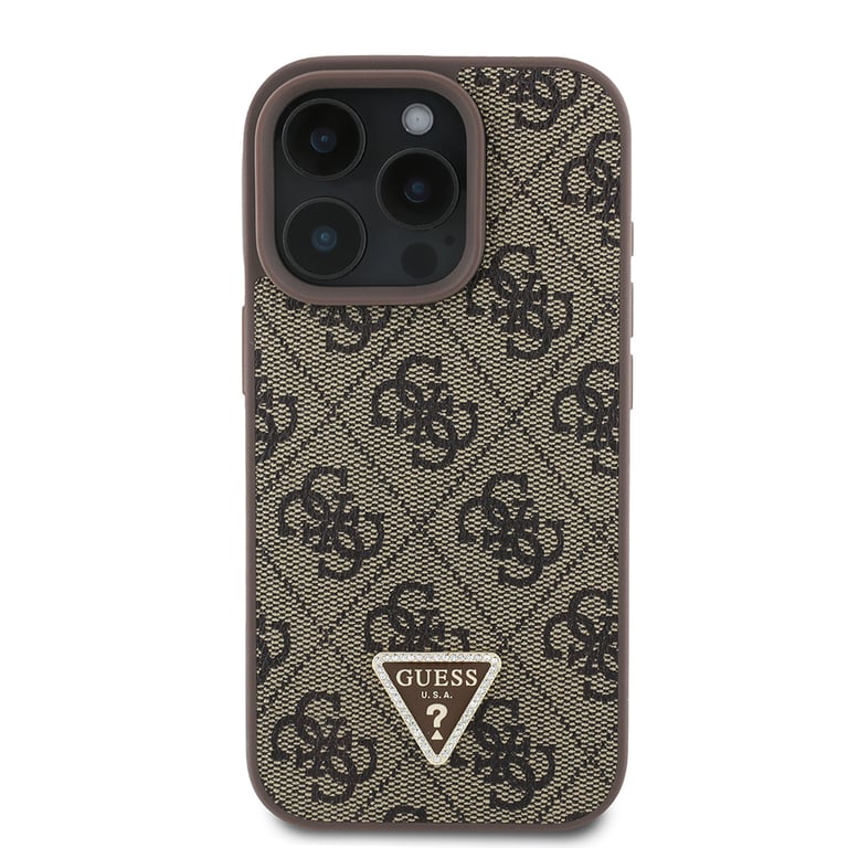 Guess Coque pour Apple iPhone 16 Pro Édition 4G Strass Triangle Métallisé Marron - vue 2
