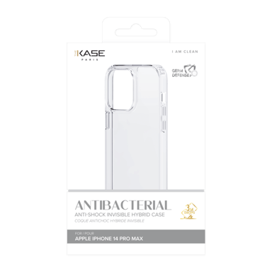 Coque antibactérienne antichoc hybride invisible pour Apple iPhone 14 Pro Max, Transparente