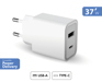 Double Chargeur maison USB A+C PD 37W (12+25W) Power Delivery Garanti à vie Blanc Force Power Lite