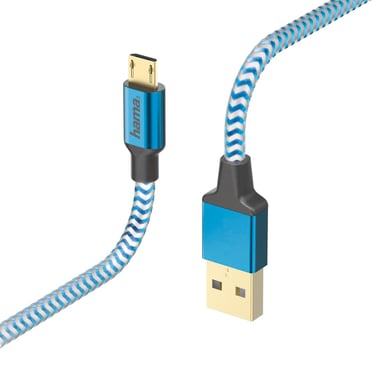 Câble de charge/données Reflective, micro-USB, 1,5 m, bleu