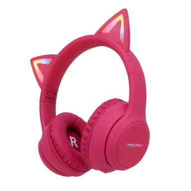 imoshion Casque sans fil pour enfants LED Light Cat Ear - Limiteur de décibels - Avec câble AUX - Hot Pink