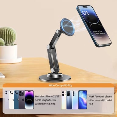 iLike STM3 Support magnétique en métal pour smartphone avec angle parfait réglable et rotation à 360° Noir