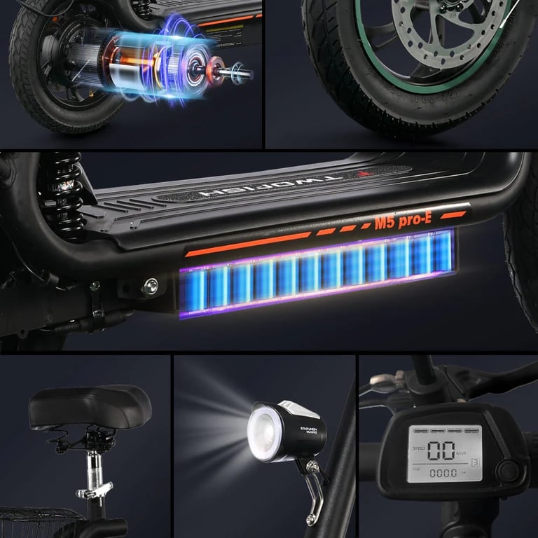 Trottinette électrique avec siège et panier arrière TWOFISH M5 PRO E homologuée route CEE Neuf - vue 3