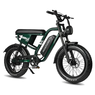 Bicicleta de montaña eléctrica MAXTURN MX10 con batería de 48 V y 13,5 Ah, Shimano de 7 velocidades - Verde