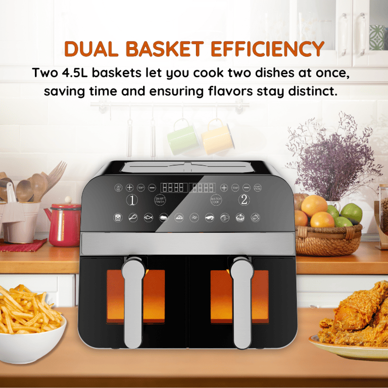Friteuse à air chaud Airfryer numérique double panier avec fenêtre Comfy Nest CNAFD45WB Neuf - vue 2