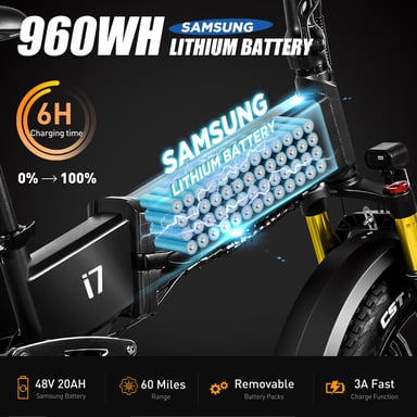 Bicicletta elettrica VITILAN i7 Pro 3.0 per adulti 750W 48V 20Ah Batteria rimovibile, Bicicletta elettrica pieghevole con sospensione completa con freno idraulico, Shimano 8 velocità, Nero
