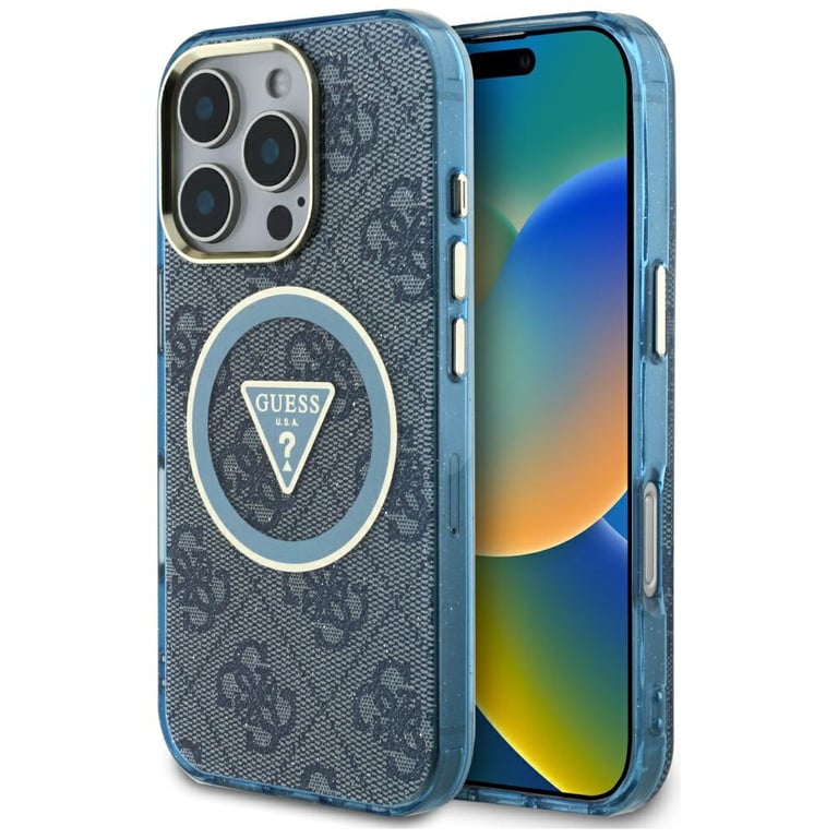 Coque Guess IML Metal Glitter 4G Circle Triangle MagSafe pour iPhone 16 Pro - vue 3