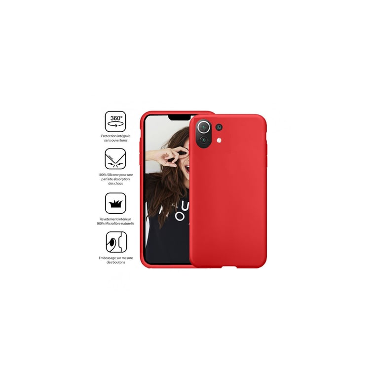 JAYM - Coque Silicone Premium Rouge pour Xiaomi MI 11 Lite -100% Silicone et Microfibre - Renforcée et Ultra Doux