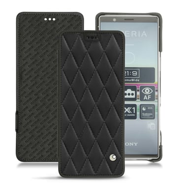 Housse cuir Sony Xperia 5 -  - Noir - Cuir lisse couture