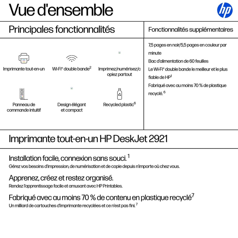 HP DeskJet 2921 Sans fil All in One Couleur Imprimante - vue 5
