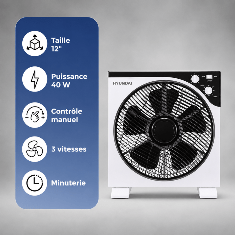 Hyundai Hybf30b Ventilateur Box Fan Minuteur 2 H 3 Vitesses Neuf - vue 2