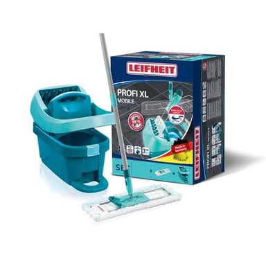 Leifheit Set lave sol avec seau essoreur à roulettes Profi XL Mobile 55096 balai serpillière à plat 360° avec une housse micro duo