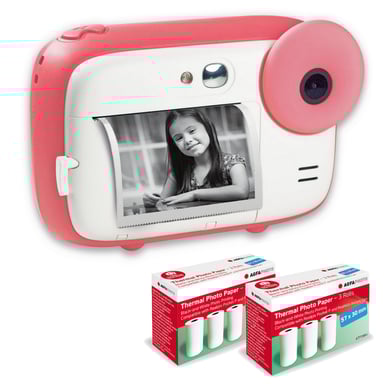 AGFA PHOTO Pack Realikids Instant Cam + 6 rouleaux Papier Thermique ATP3WH supplémentaires - Appareil Photo Instantané Enfant, Ecran LCD 2,4', Batterie Lithium, Miroir Selfie et filtre photo - Rose
