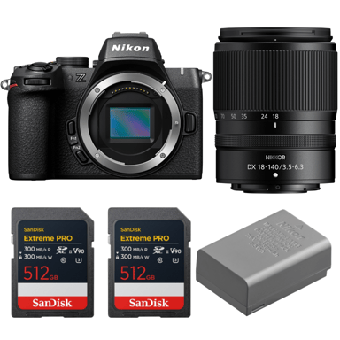 Appareil photo hybride Nikon Z50 II + 18-140mm f/3.5-6.3 VR + 2 SanDisk 512GB Extreme PRO UHS-II + Nikon EN-EL25a + Ebook ''20 astuces pour des images qui claquent''