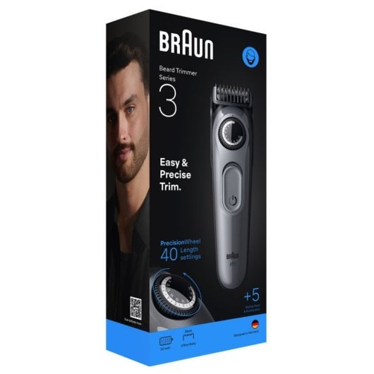 Recortadora Braun BeardTrimmer 3 BT3560 40 niveles 2 peines NiMH 50min Negro/Gris - Neuf