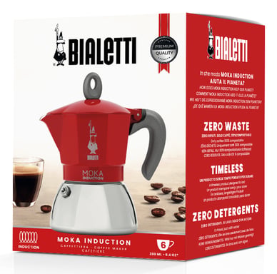 Bialetti Moka Inducción Cafetera moka 0,28 L Roja, Acero inoxidable