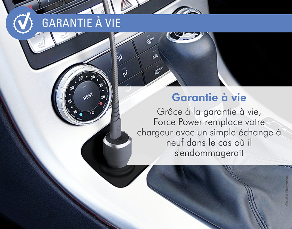 Chargeur intelligent voiture ultra-rapide Force Power Gris