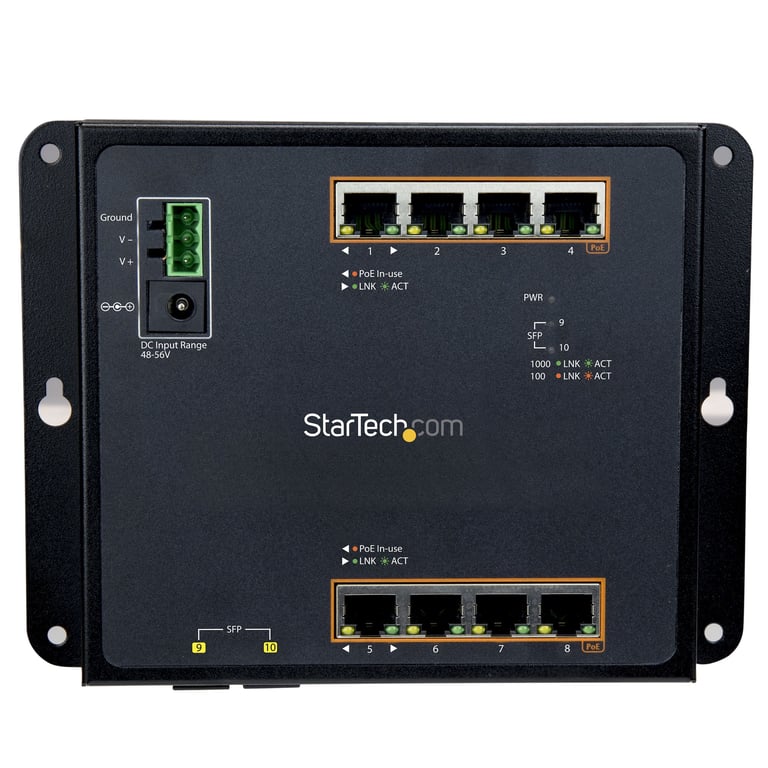 StarTech.com Switch Gigabit Ethernet géré à 8 ports PoE+ avec 2 connexions SFP Fixation murale et accès en façade IES101GP2SFW Commutateur Géré 8 x 101001000 PoE+ + 2 x SFP ... - vue 4