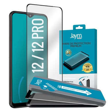 JAYM - Verre de Protection Premium pour Apple iPhone 12 - Apple iPhone 12 Pro - Incurvé 3D avec Contour Noir - Garanti à Vie - Renforcé 9H Ultra Résistant - Applicateur sur Mesure Inclus