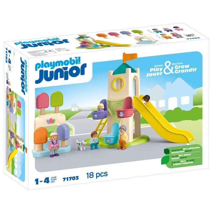 PLAYMOBIL Junior 71703 Aire de jeux avec toboggan géant Comprend cinq personnages, un toboggan et des accessoires - Des 1 an - Neuf