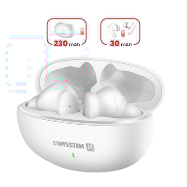 Swissten Auriculares TWS Bluetooth 5.3 música y llamadas 230mAh USB-C Blanco