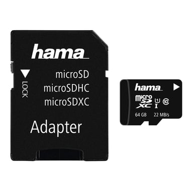 Carte mémoire microSDXC 64GB Classe 10 UHS-I 22MB/s + Adaptateur/Mobile