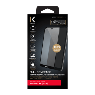 Protezione dello schermo in vetro temperato (100% di copertura della superficie) per huawei Y5 2019, Nero