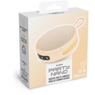 BIGBEN Party - Altavoz Bluetooth redondo con correa de mano y efectos de luz - 15W - Naranja pastel