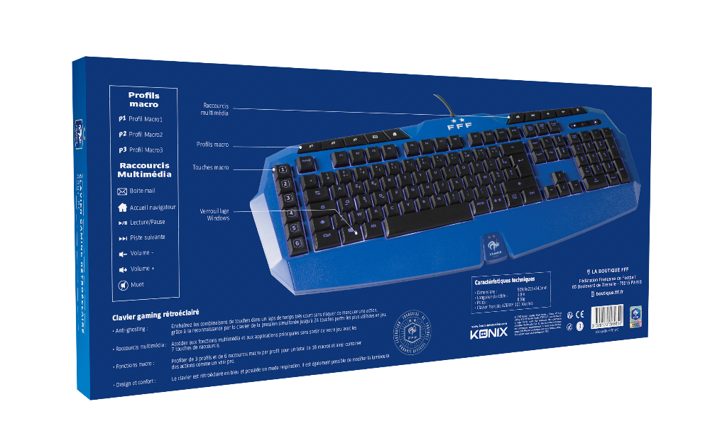 Clavier Gaming Filaire Konix Edition FFF – AZERTY, Anti-Ghosting 26 Touches - vue 2