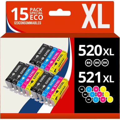 123CONSOMMABLES - PGI-520 CLI-521 - Cartouches d'encre compatibles pour Canon Pixma IP3600 IP4600 IP