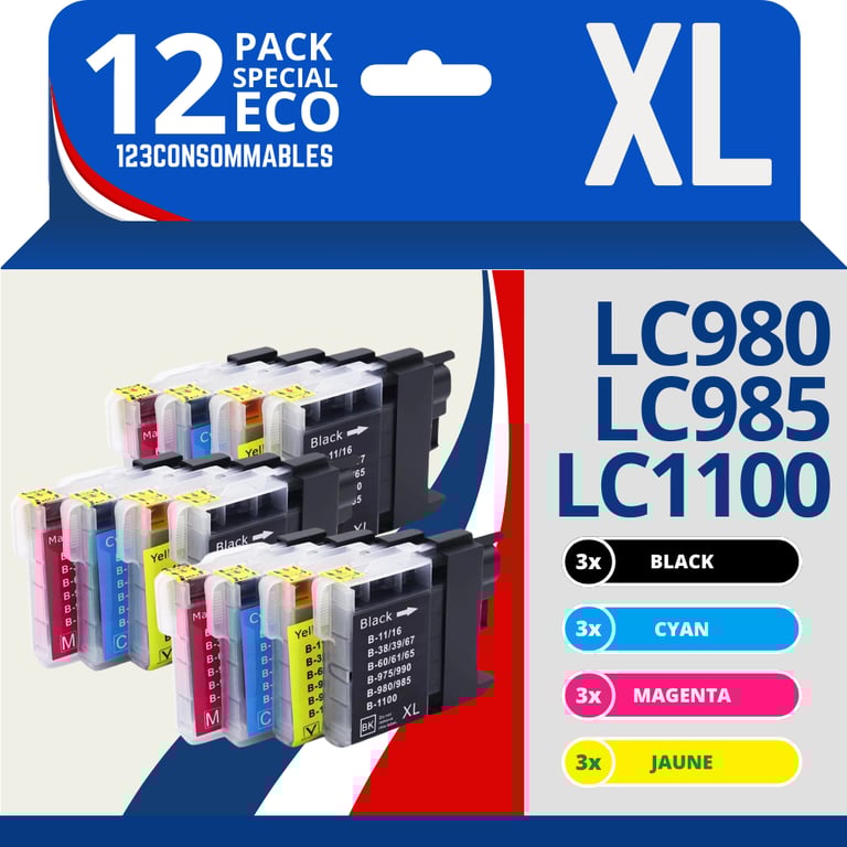 123CONSOMMABLES - LC1100 LC980 LC985 - cartouche compatible avec Brother DCP-195C DCP-585CW DCP-385C - Neuf