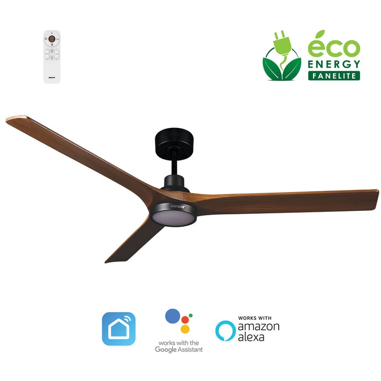 Fanelite Ventilateur de plafond 142 cm et bois INAGUA Moteur DC LED dimmable 3 couleurs Wifi Silencieux Neuf