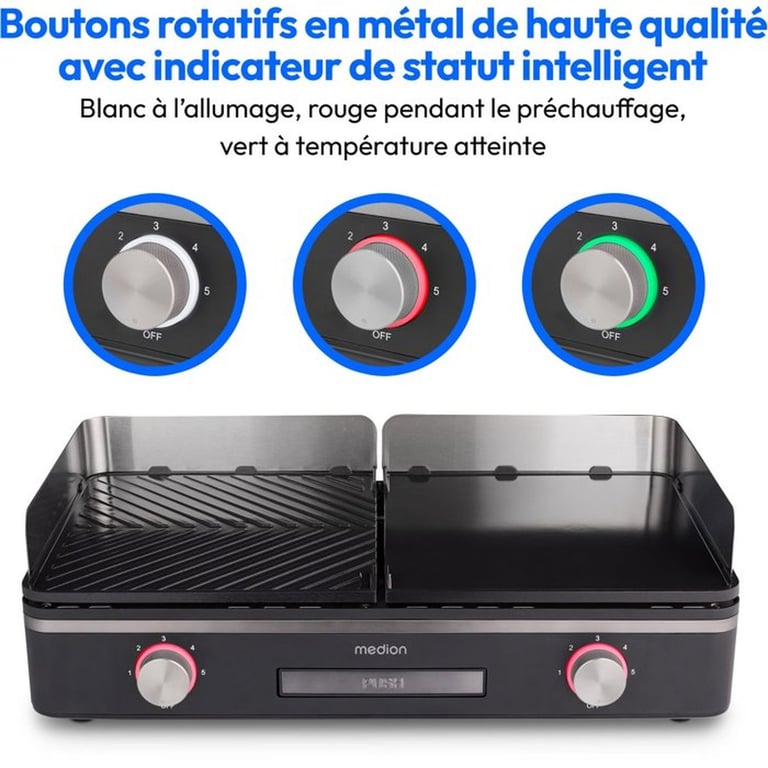 Plancha électrique MEDION MD12027 Double zones de cuisson 521 x 284 x 102cm - vue 3