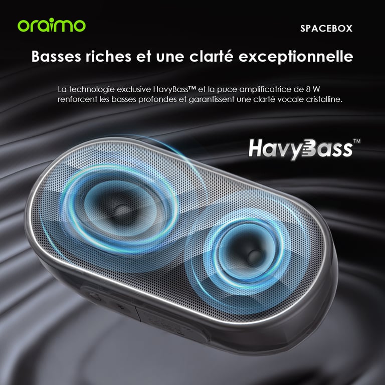 oraimo SpaceBox – Enceinte Bluetooth 5.4 autonomie 30h LEDs personnalisables lecture Bluetooth et carte MicroSD Neuf - vue 3