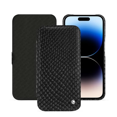 Housse cuir Apple iPhone 15 Pro - Rabat horizontal - Noir - Cuirs caiman