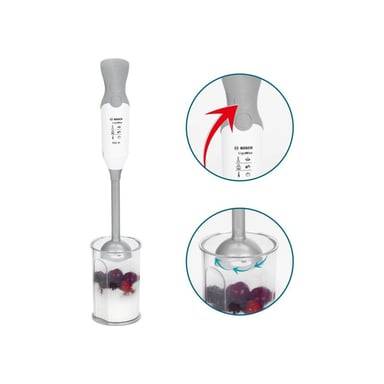 Mixer plongeant jouet électronique KLEIN Bosch 9246 avec sons réalistes, lame rotative factice, bécher gradué, blanc et gris