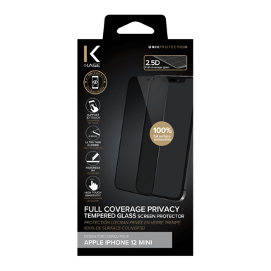 Pellicola protettiva privata in vetro temperato (100% di copertura della superficie) per Apple iPhone 12 mini, nero