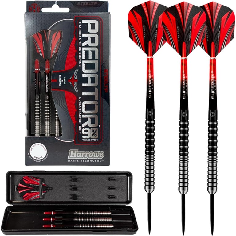 Fléchettes Predator 90 en acier 25g avec design ergonomique - Neuf
