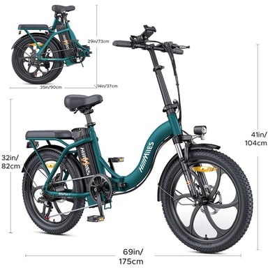 HillMiles MilePort 1 Bicicletta elettrica - Motore 250W Batteria 36V13Ah Pneumatici da 20 pollici Freni a disco meccanici - Verde