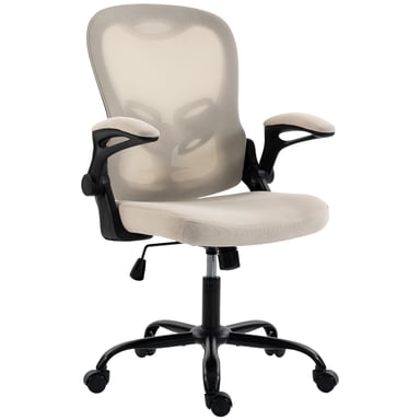 Roline Chaise Bureau Ergonomique Beige Maille Accoudoir Relevable