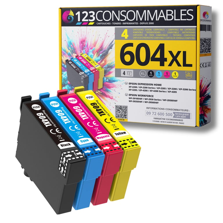 123CONSOMMABLES 604XL Pack 4 cartouches compatibles EPSON 604 Neuf