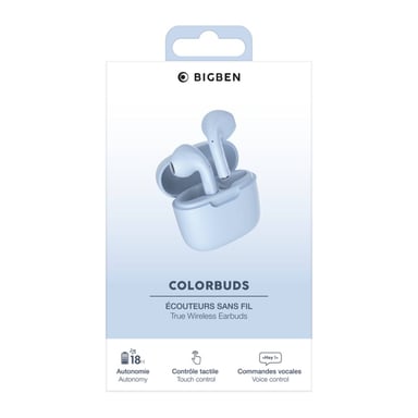 Ecouteurs ColorBuds True Wireless Bouton Google Assistant & Siri Bleu Bigben